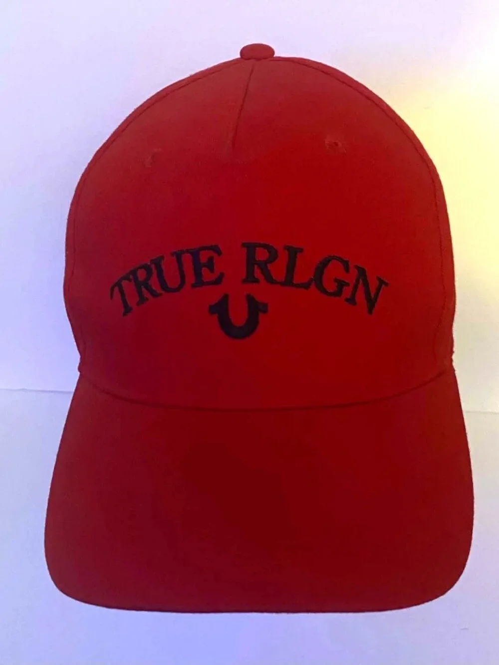 True Religion Red Baseball Cap Black Embroidered Logo 100% Cotton Adult One Size
